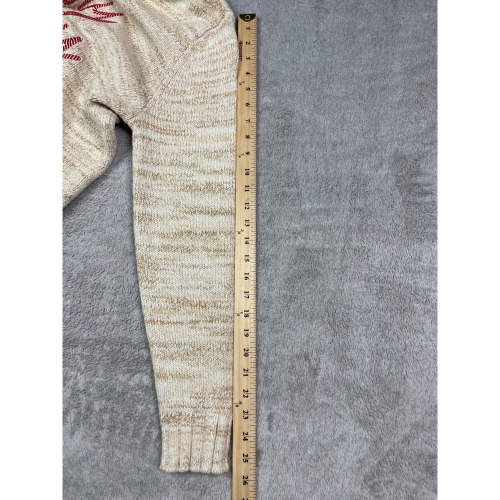 LOFT Sweater Womens Large L Beige Chunky Knit Very Merry Candy Cane Graphic Cozy - Picture 7 of 11